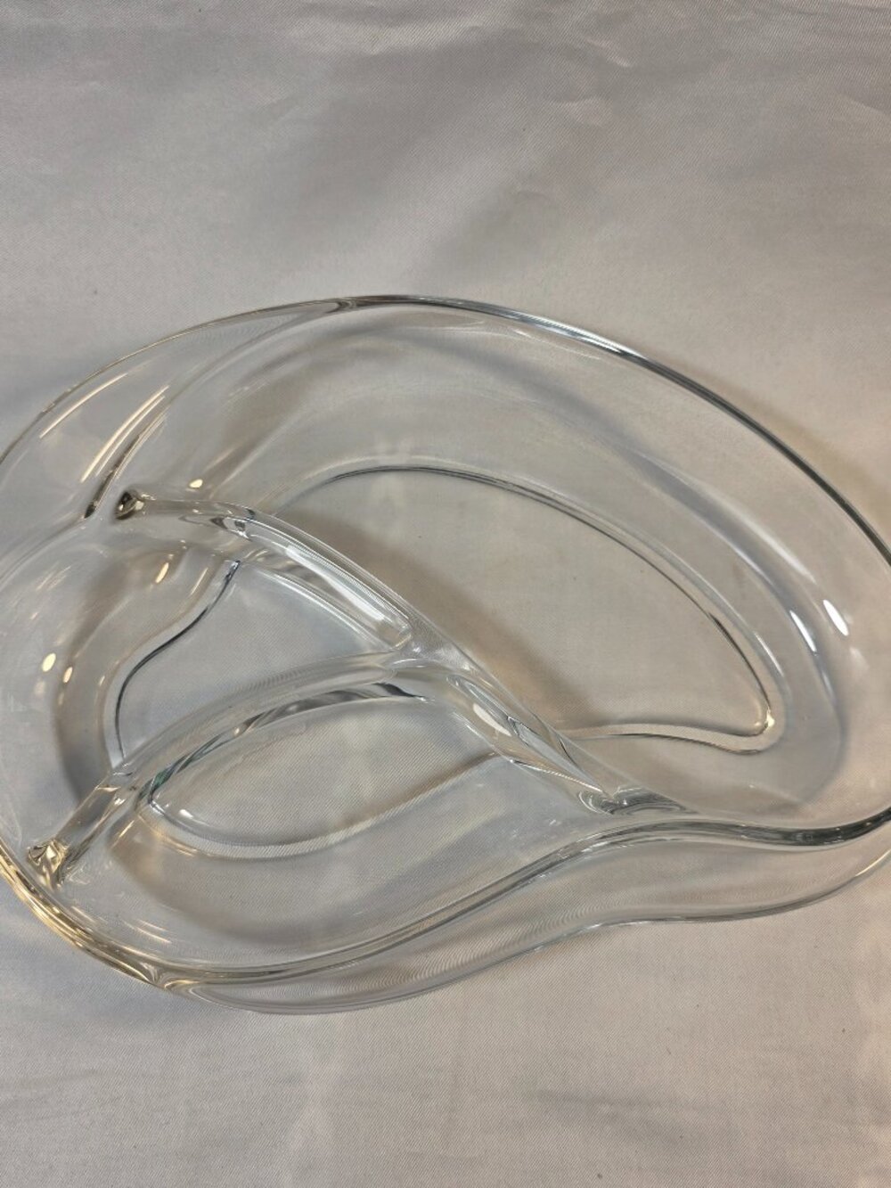 Vintage MCM Kidney Shaped Divided 3-Part Clear Serving Bowl